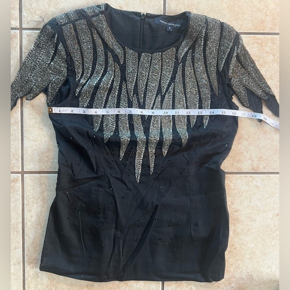 Vintage French Connection rare glam heavily beaded silver black top women’s sz 4 - Picture 8 of 8